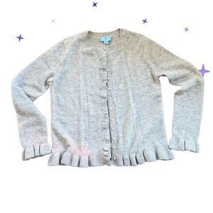 🌟CeCe Light Gray Ruffle Hem Coquette Style Button Up Cardigan Sweater